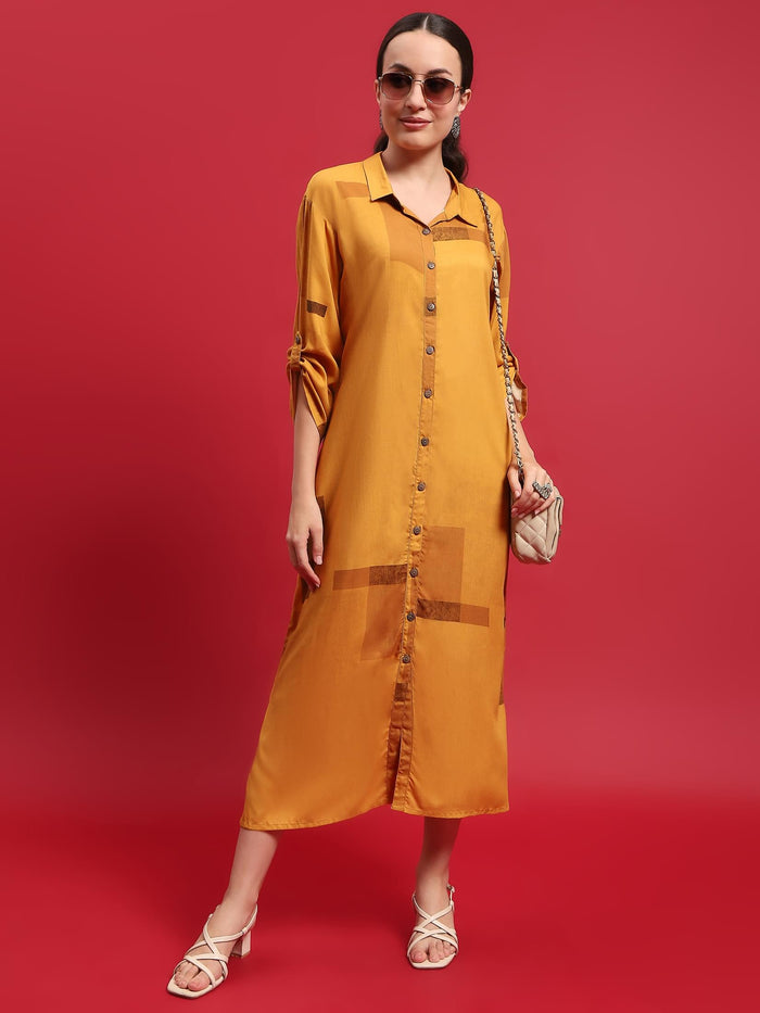 Women Liva Rayon Mustard Solid Dress.