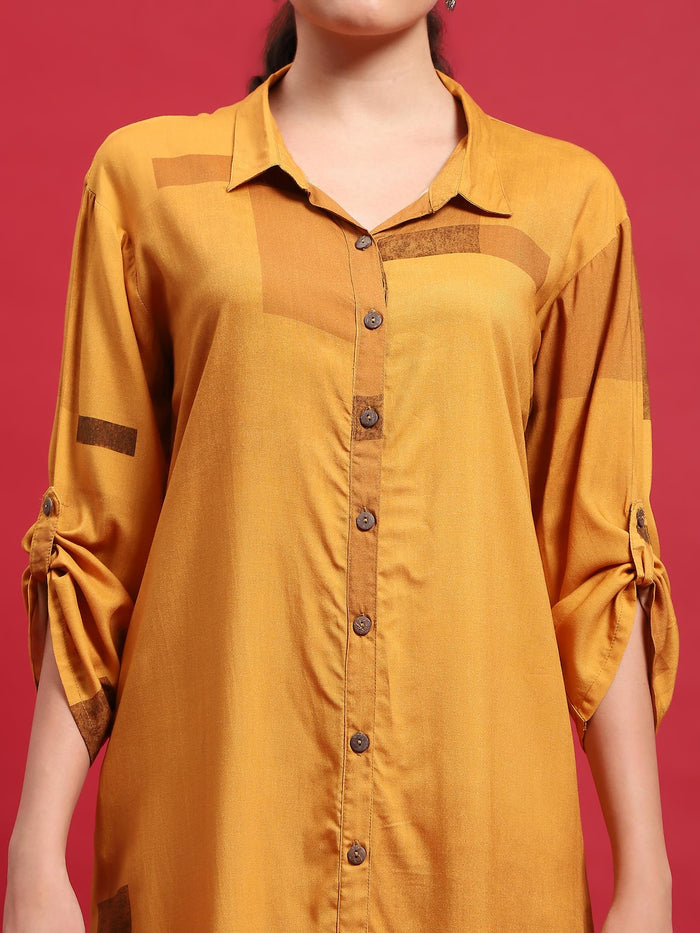 Women Liva Rayon Mustard Solid Dress.
