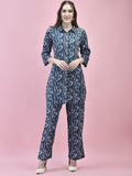 Women Liva Rayon Navy Blue Abstract Print Kurta With Comfort Pant.