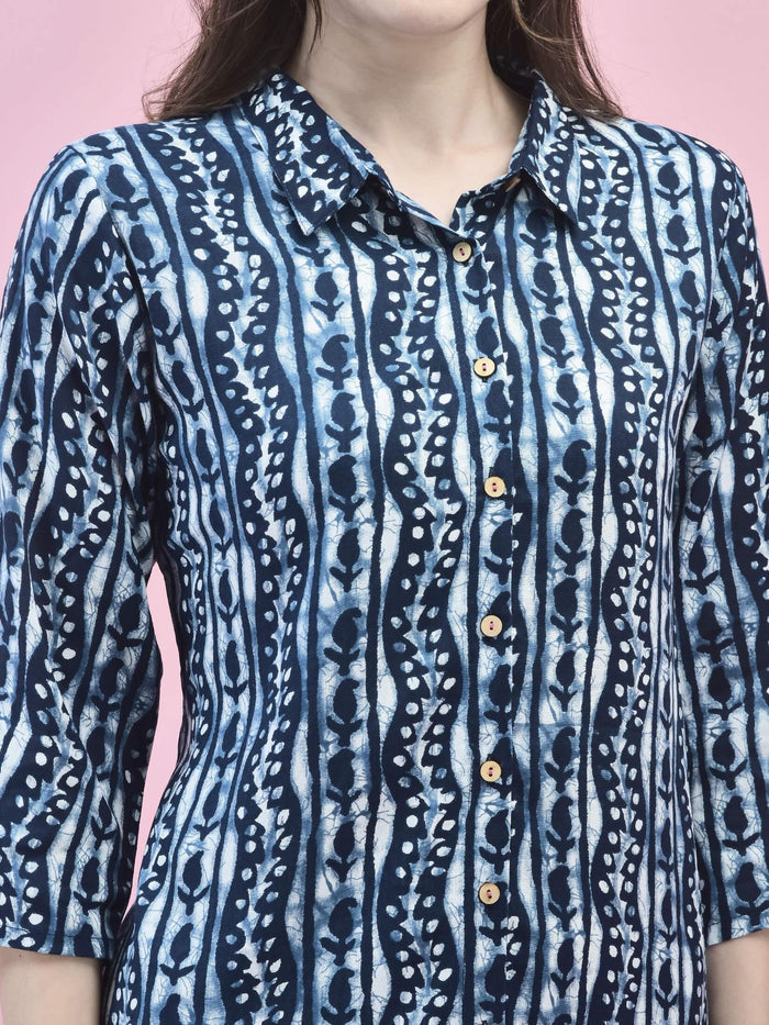 Women Liva Rayon Navy Blue Abstract Print Kurta With Comfort Pant.