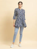 Women Liva Rayon Navy Blue Geometric Print Tunic.