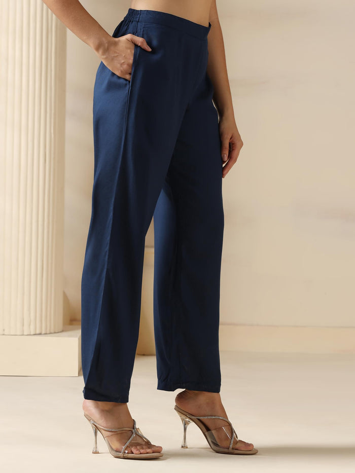 Women Liva (Rayon) Navy Blue Solid Kurta Comfort Pant Dupatta.
