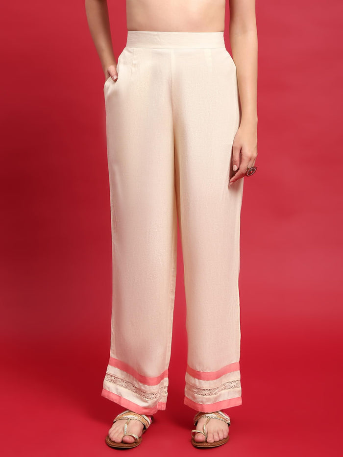 Women Liva (Rayon) Off White Embroidered Kurta Comfort Pant Dupatta.