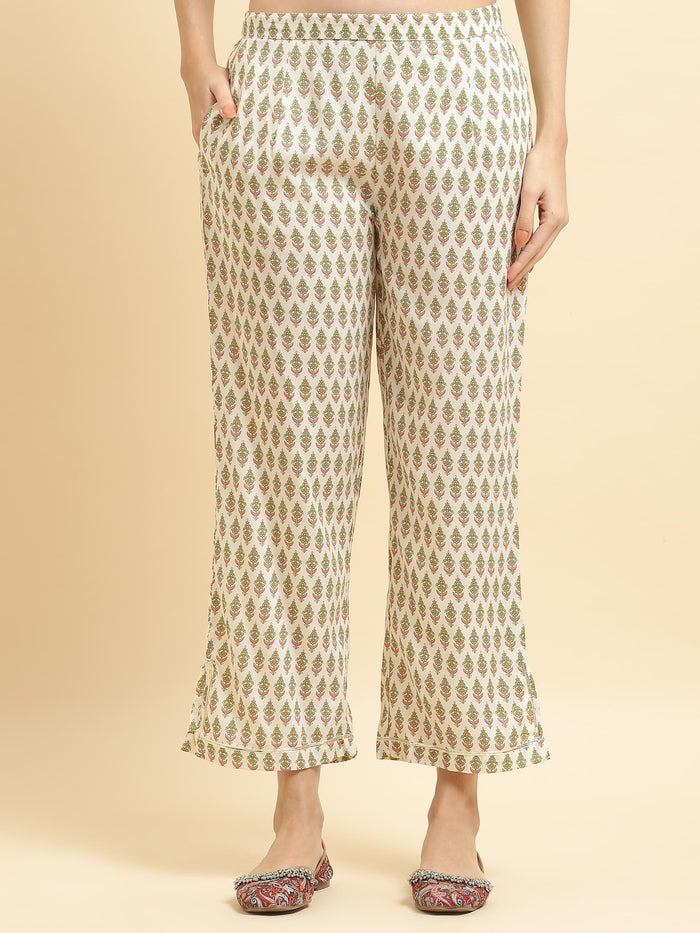 Women Liva Rayon Off White Floral Print Kurta Comfort Pant Dupatta.