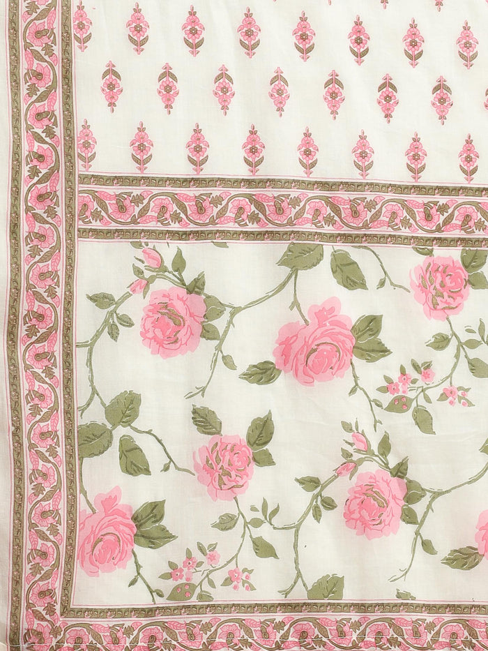 Women Liva Rayon Off White Floral Print Kurta Comfort Pant Dupatta.