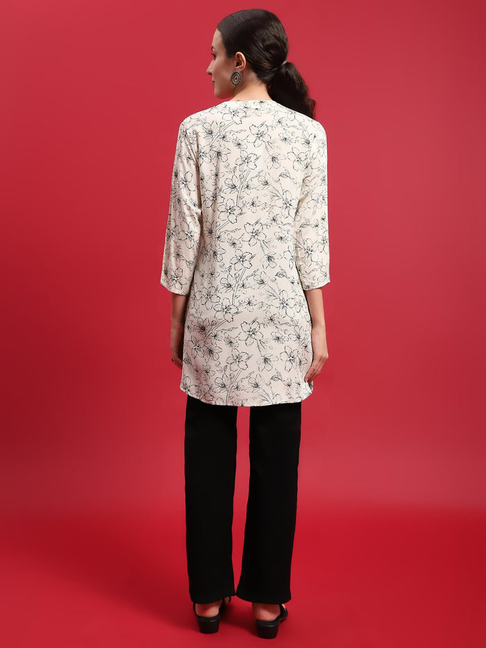 Women Liva (Rayon) Off White Floral Print Tunic.