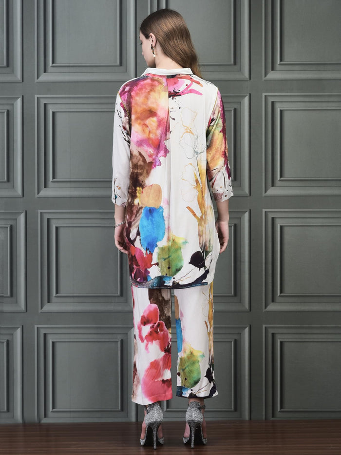 Women Liva (Rayon) Off White Printed Co-Ord Set.