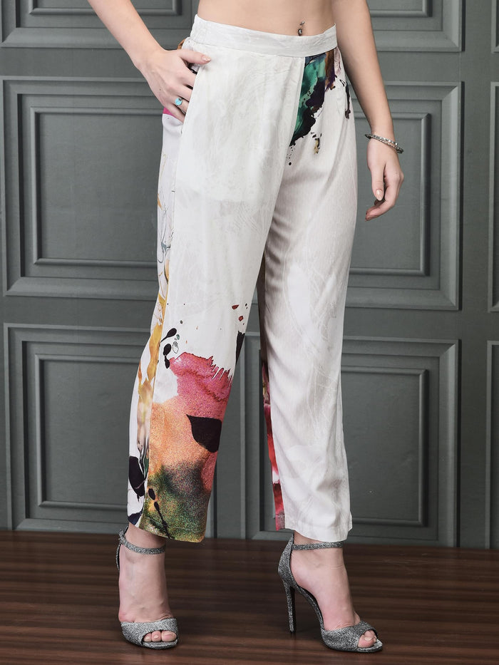 Women Liva (Rayon) Off White Printed Co-Ord Set.