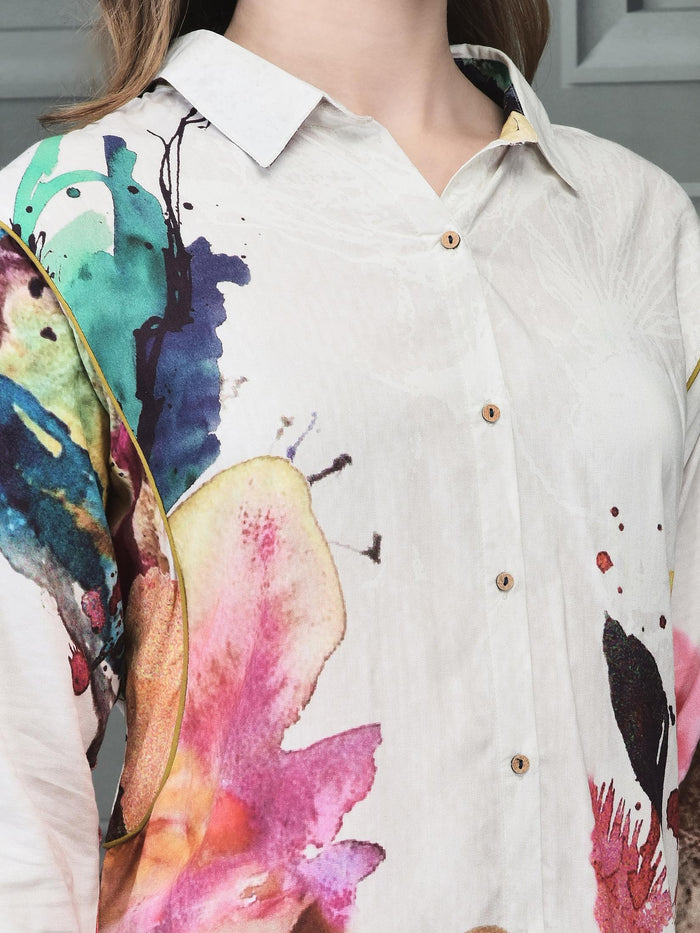 Women Liva (Rayon) Off White Printed Co-Ord Set.