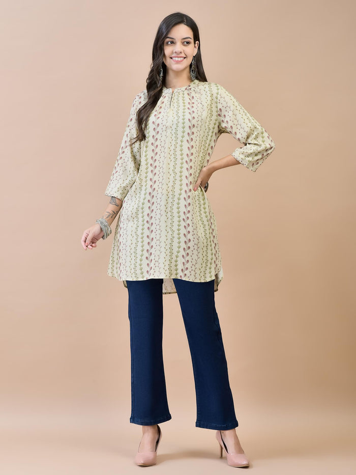 Women Liva Rayon Olive Floral Print Tunic.