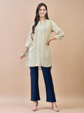 Women Liva Rayon Olive Floral Print Tunic.