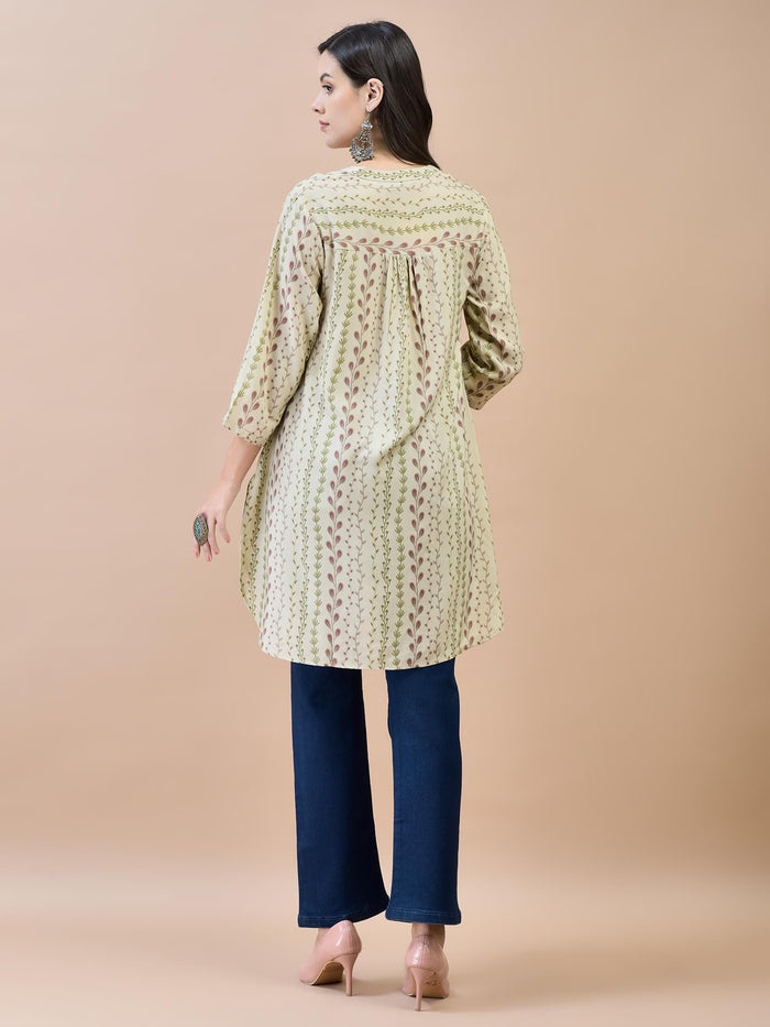 Women Liva Rayon Olive Floral Print Tunic.