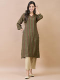 Women Liva Rayon Olive Geometric Print Kurta.