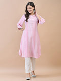 Women Liva (Rayon) Pink Embroidered Kurta.