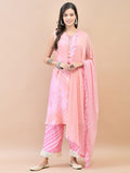 Women Liva (Rayon) Pink Floral Print Kurta Comfort Pant Dupatta.