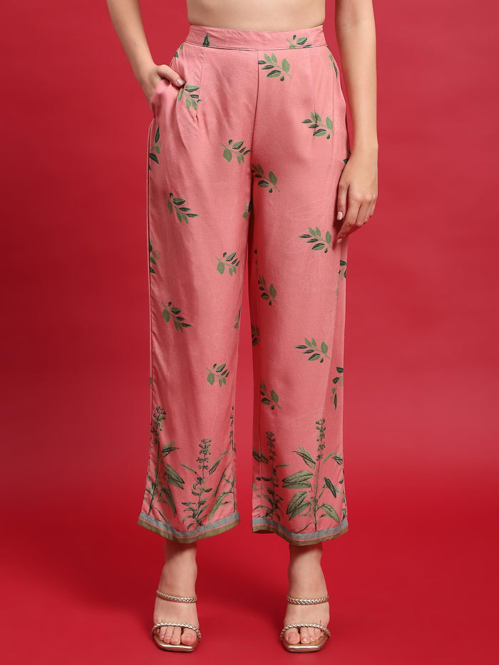 Women Liva Rayon Pink Floral Print Kurta Comfort Pant Dupatta.
