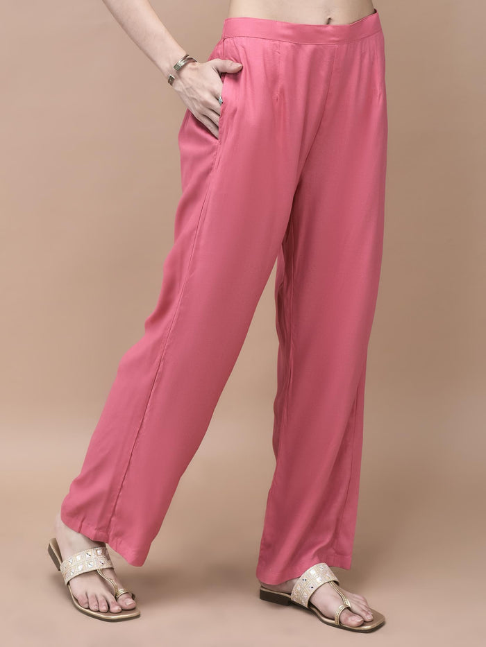 Women Liva (Rayon) Pink Floral Print Kurta Comfort Pant Dupatta.