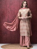 Women Liva (Rayon) Pink Floral Print Kurta Sharara Dupatta.