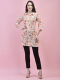 Women Liva Rayon Pink Floral Print Short Kurti.