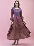 Women Liva Rayon Purple Embroidered Dress With Dupatta.