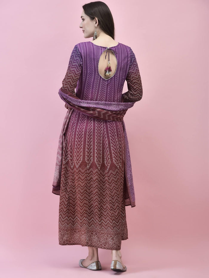 Women Liva Rayon Purple Embroidered Dress With Dupatta.