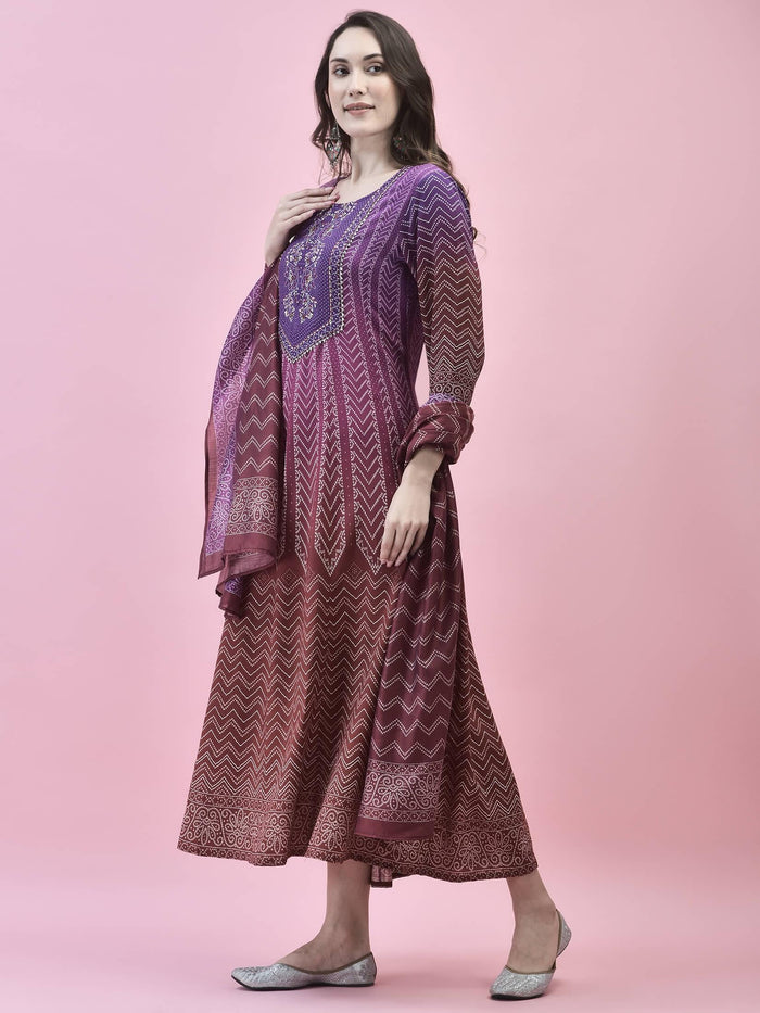 Women Liva Rayon Purple Embroidered Dress With Dupatta.