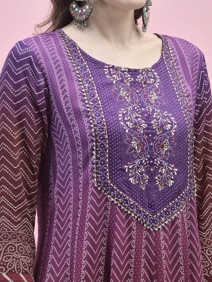 Women Liva Rayon Purple Embroidered Dress With Dupatta.
