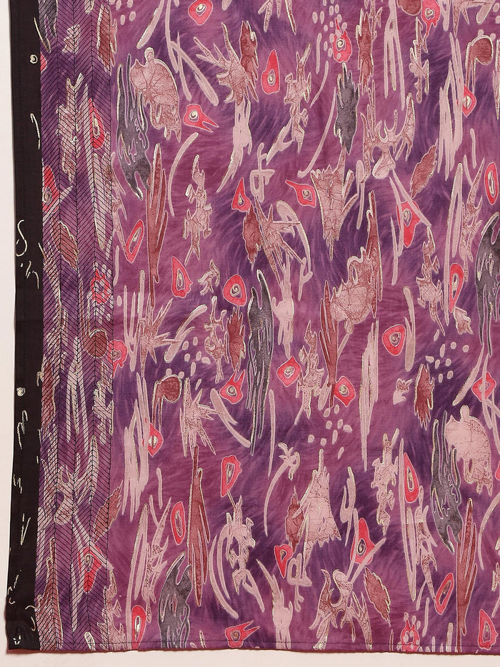 Women Liva (Rayon) Purple Embroidered Kurta Comfort Pant Dupatta.
