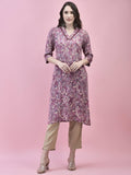 Women Liva Rayon Purple Floral Print Kurta.