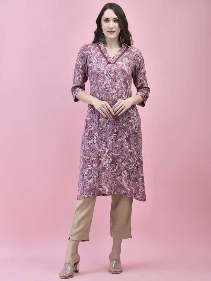 Women Liva Rayon Purple Floral Print Kurta.