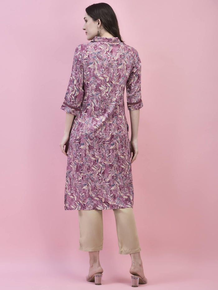 Women Liva Rayon Purple Floral Print Kurta.