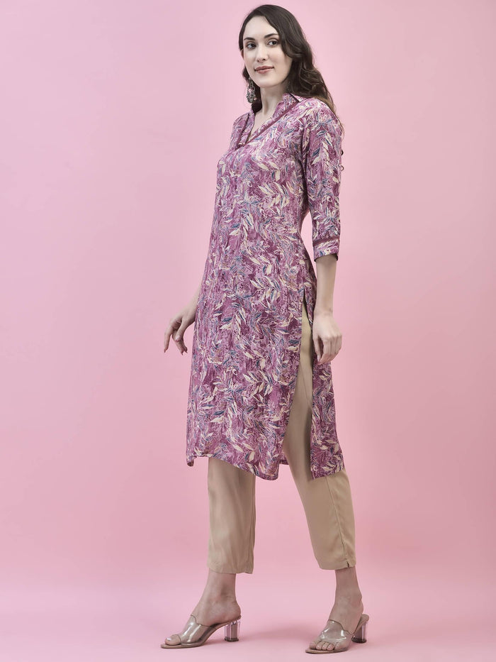 Women Liva Rayon Purple Floral Print Kurta.