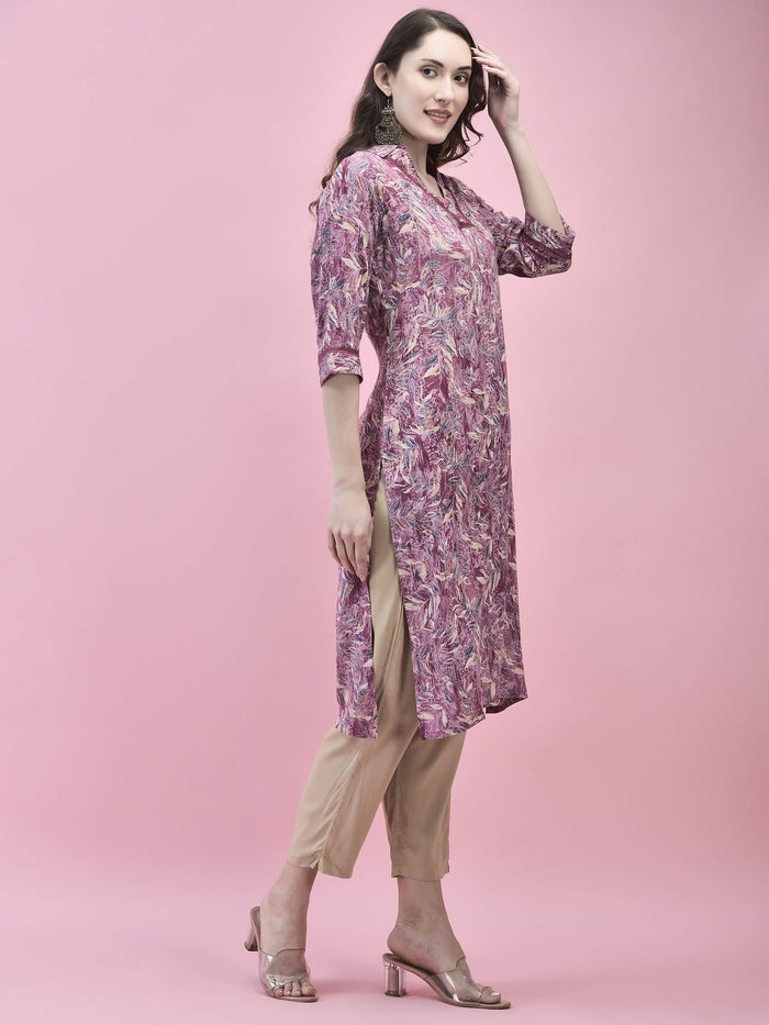 Women Liva Rayon Purple Floral Print Kurta.