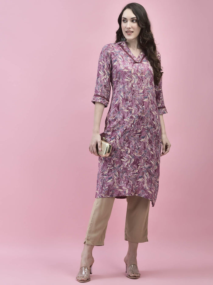 Women Liva Rayon Purple Floral Print Kurta.