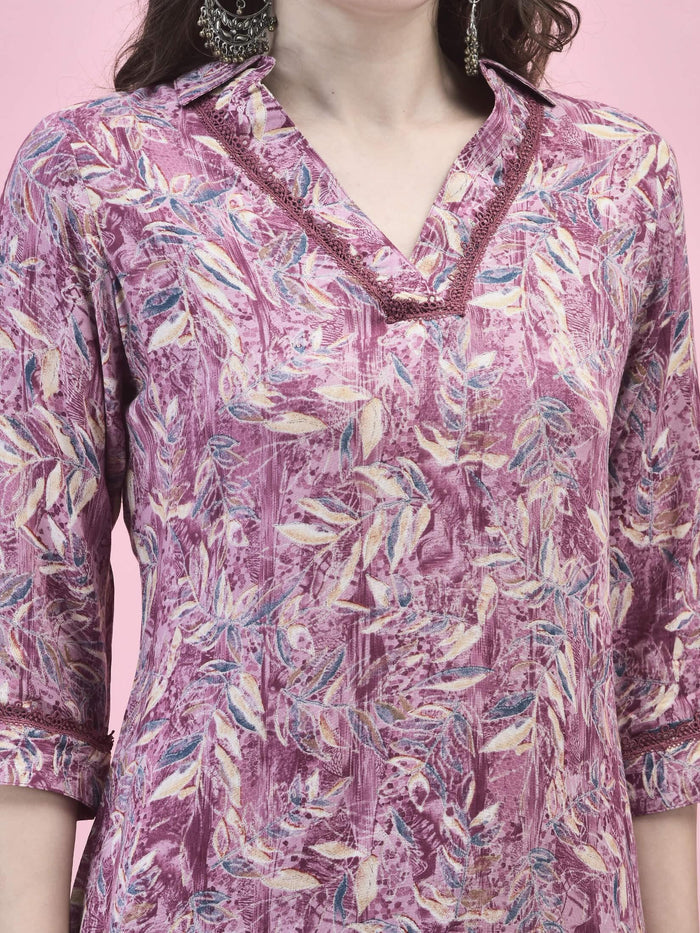 Women Liva Rayon Purple Floral Print Kurta.