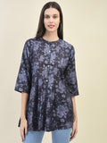 Women Liva Rayon Purple Floral Print Tunic.