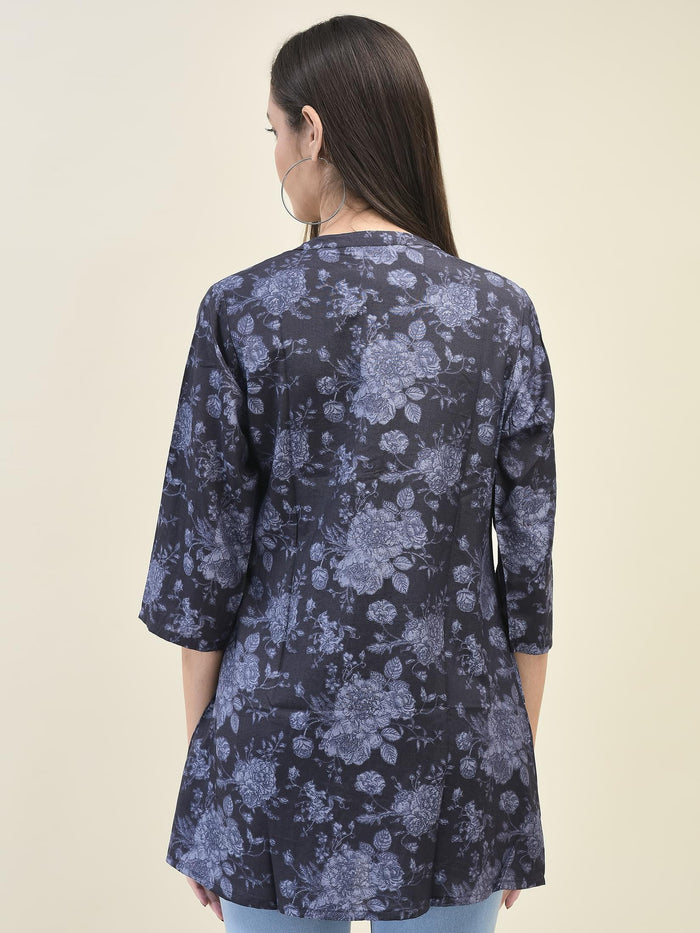 Women Liva Rayon Purple Floral Print Tunic.