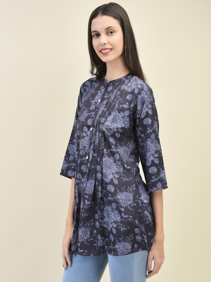 Women Liva Rayon Purple Floral Print Tunic.