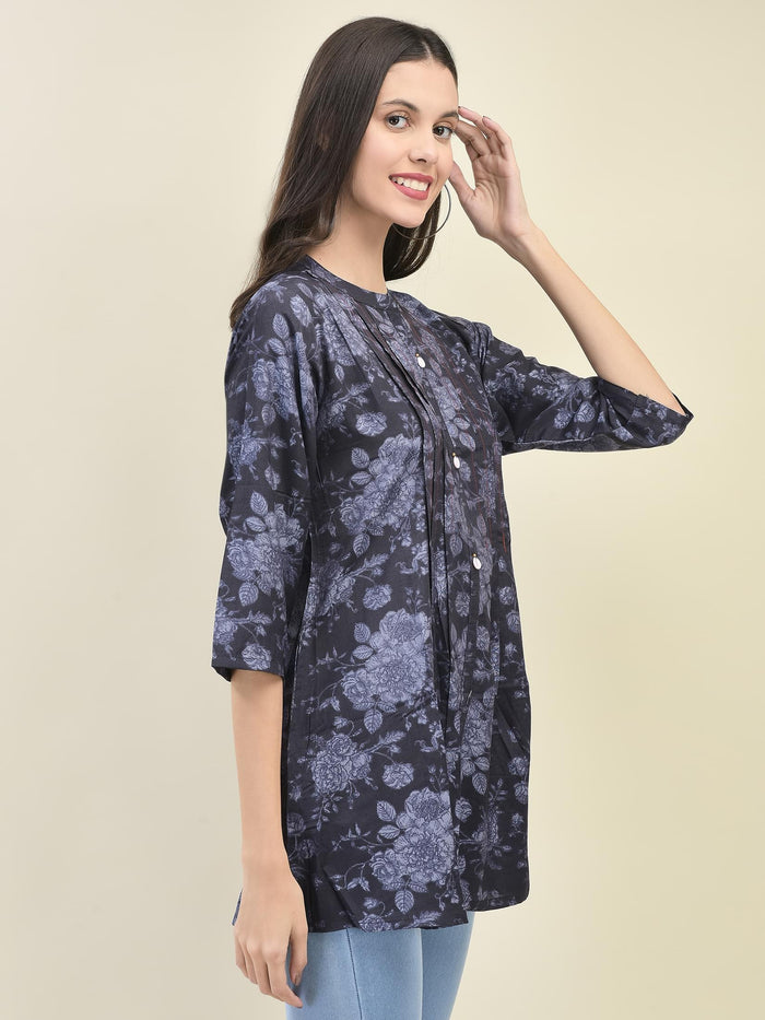 Women Liva Rayon Purple Floral Print Tunic.
