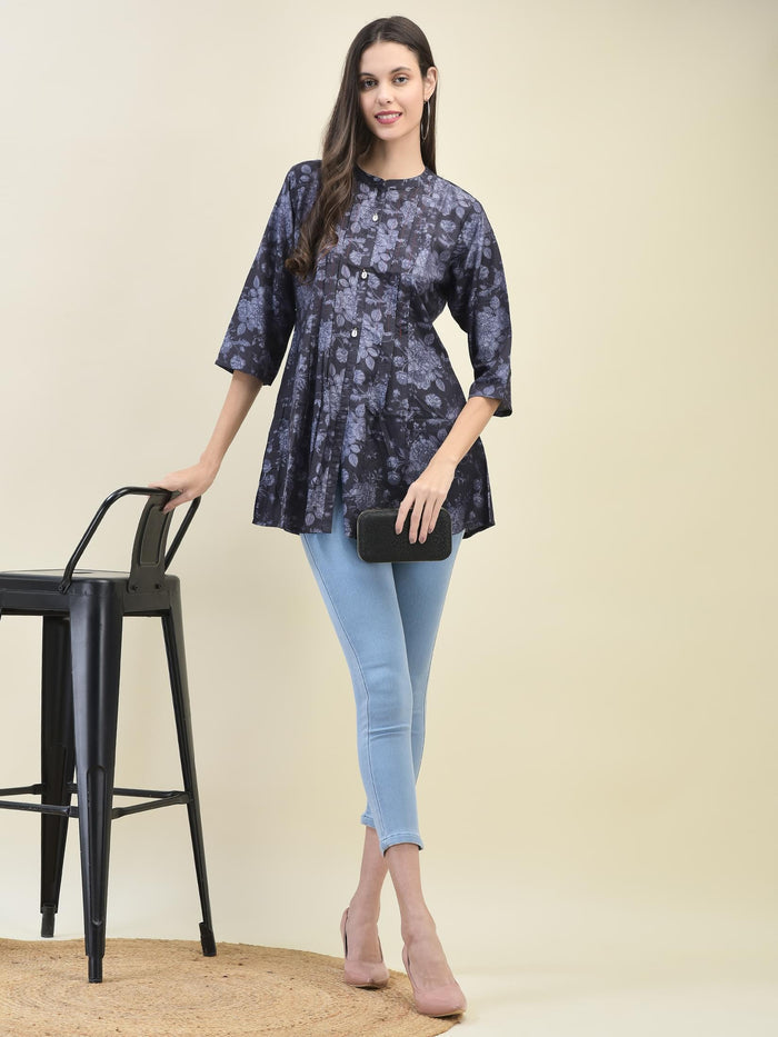 Women Liva Rayon Purple Floral Print Tunic.
