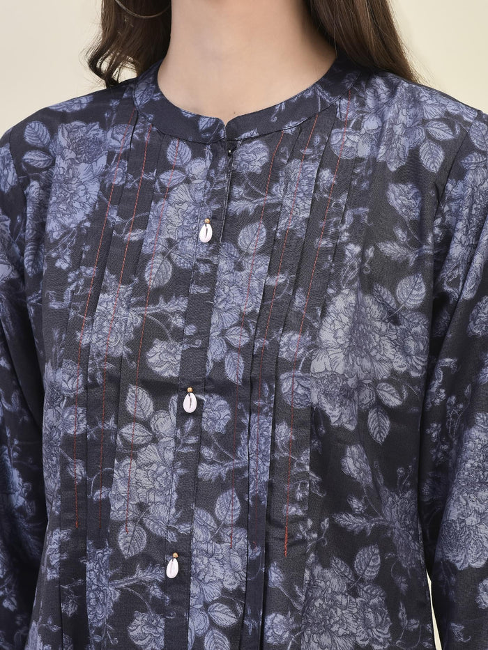 Women Liva Rayon Purple Floral Print Tunic.