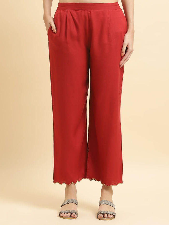 Women Liva Rayon Red Geometric Print Kurta With Comfort Pant.