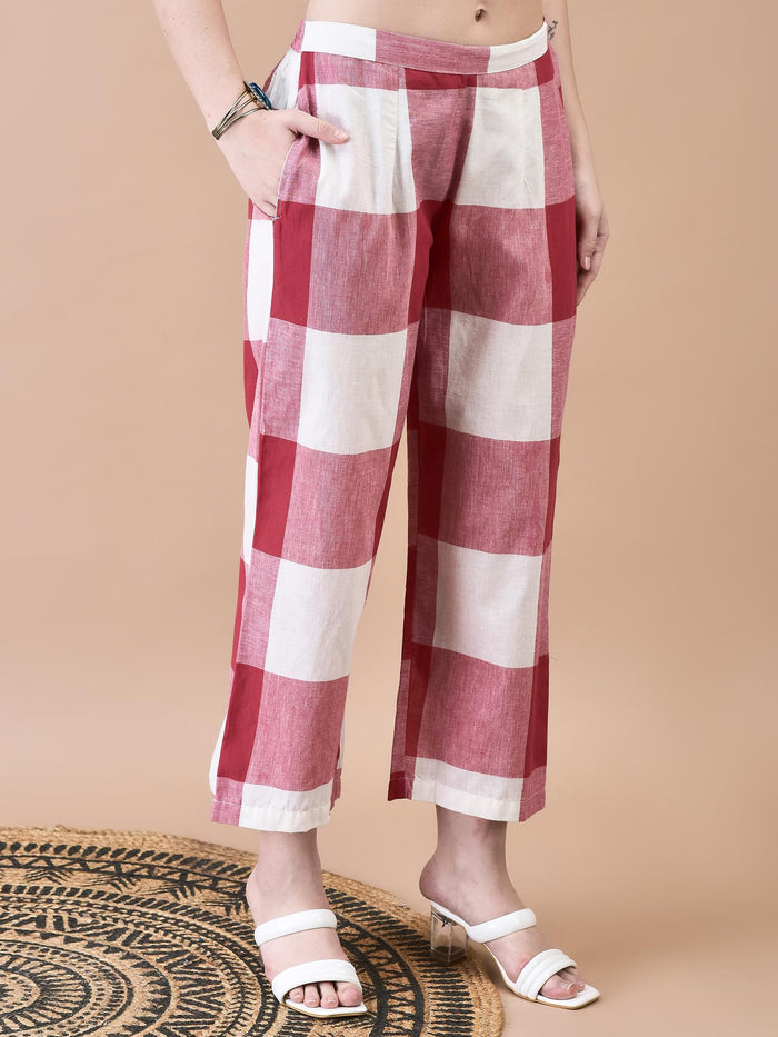 Women Liva (Rayon) Red Solid Kurta With Cotton Comfort Pant.