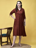 Women Liva Rayon Rust Floral Print Dress.
