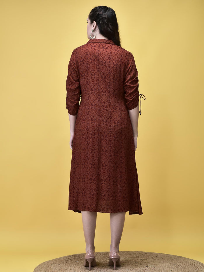 Women Liva Rayon Rust Floral Print Dress.