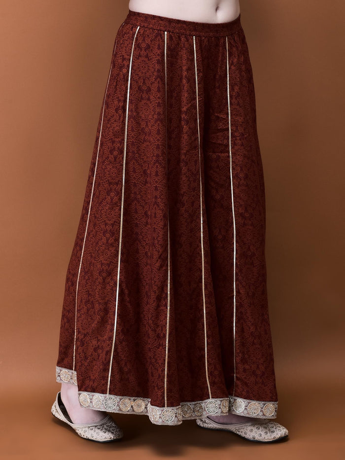Women Liva (Rayon) Rust Floral Print Kurta With Split Pant.