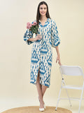 Women Liva Rayon Teal Ikat Print Dress.