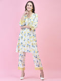 Women Liva (Rayon) White Floral Print Co-Ord Set.