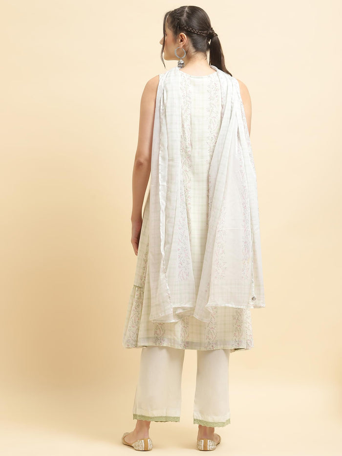 Women Liva Rayon White Floral Print Kurta Comfort Pant Dupatta.