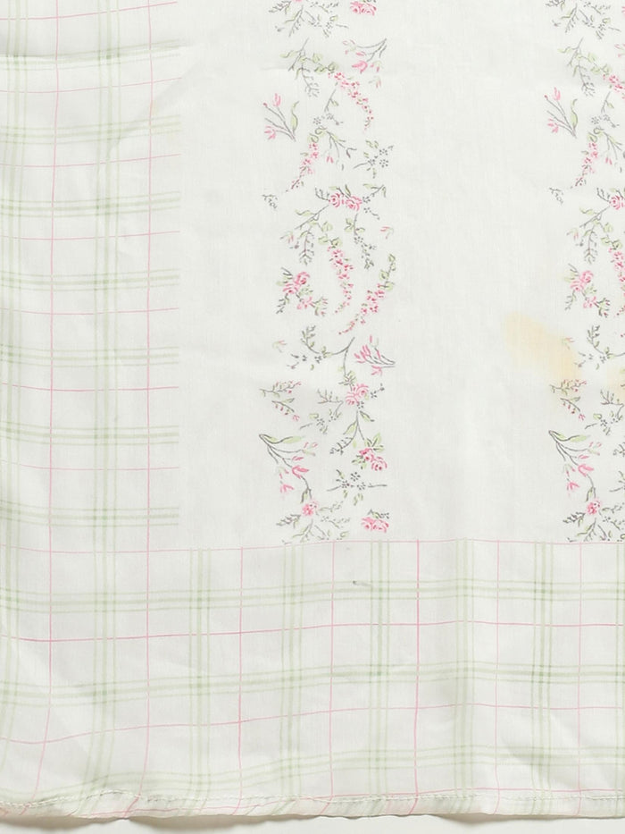 Women Liva Rayon White Floral Print Kurta Comfort Pant Dupatta.